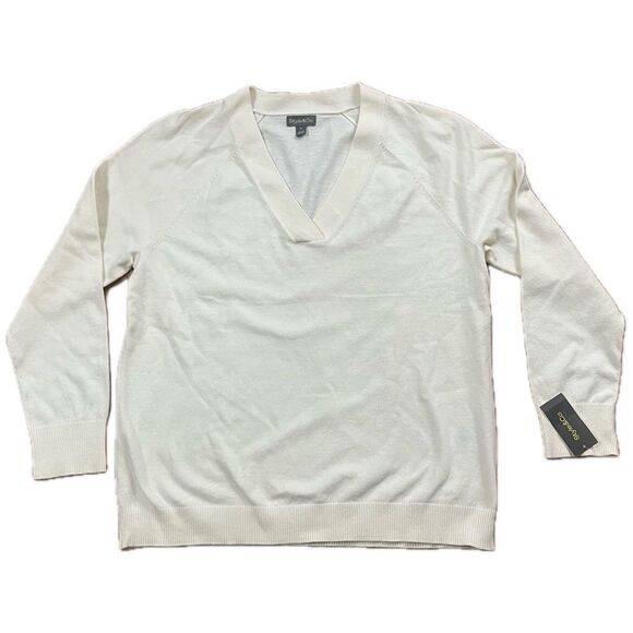 Style & Co Lightweight V Neck Sweater Ivory Size XL - Picture 1 of 6